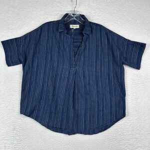 Madewell Courier Button Back Shirt Cecile Stripe Blue Cotton Women's Size Small